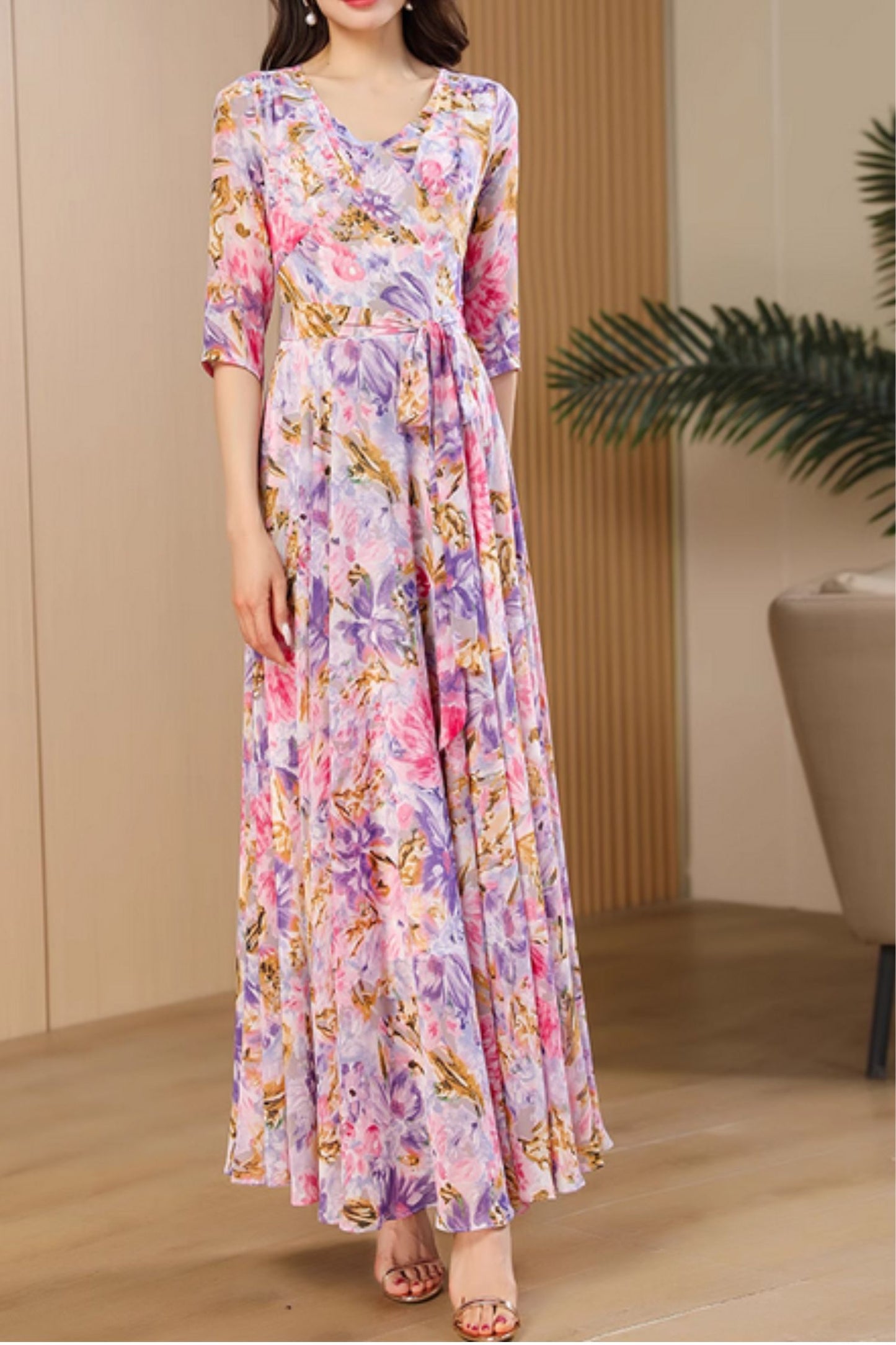 Floral maxi prom summer chiffon dress women 5059