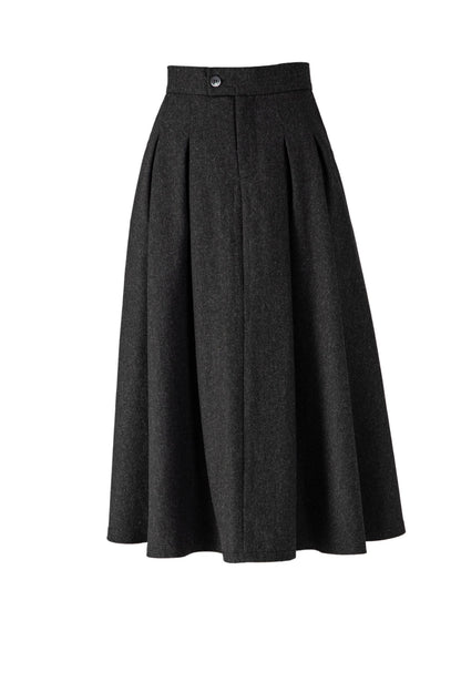 Xiaolizi Classic Pleated Wool-Blend A-Line Midi Skirt – Plus-Size Winter Black 6503