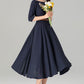 Fit and flare navy swing linen dress women 4906