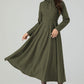Retro army green swing wool dress 5441