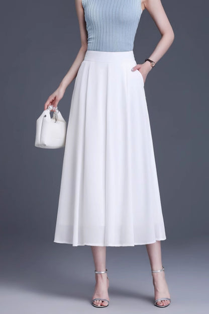 Burgundy Chiffon Midi Skirt - A-Line, Big Swing 6131