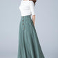 Green maxi A line summer linen skirt 1775