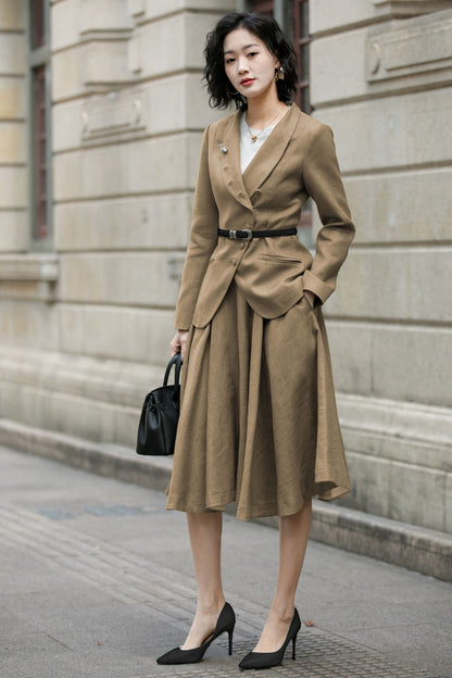 Linen Short Jacket – Button Closure with Lapel Collar and Side Pockets for Spring & Autumn 6710