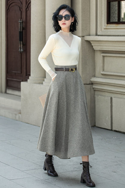 A line wool skirt with pockets 5313