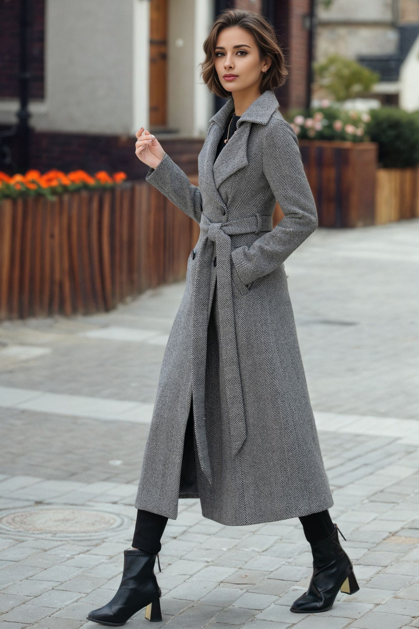 Striple winter long trench wool coat 6288