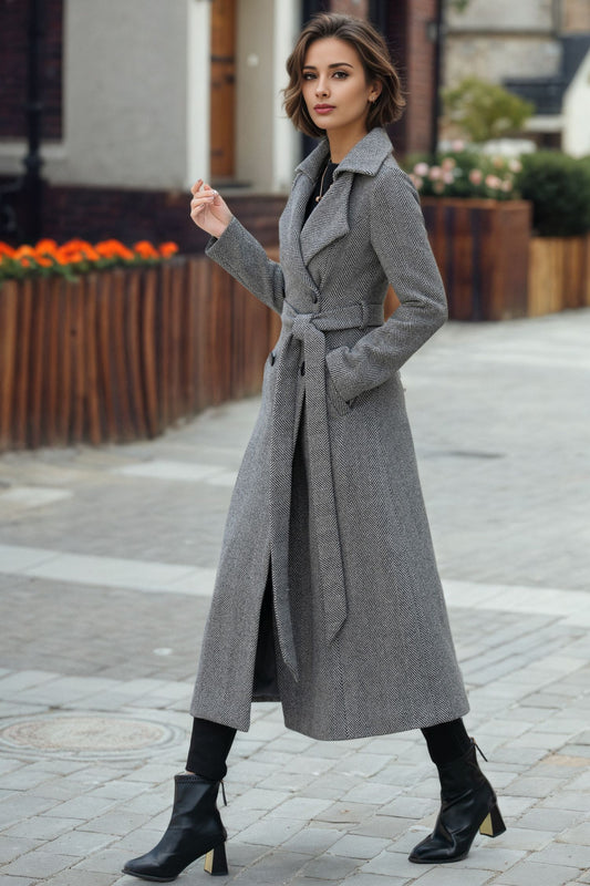 Striple winter long trench wool coat 6288