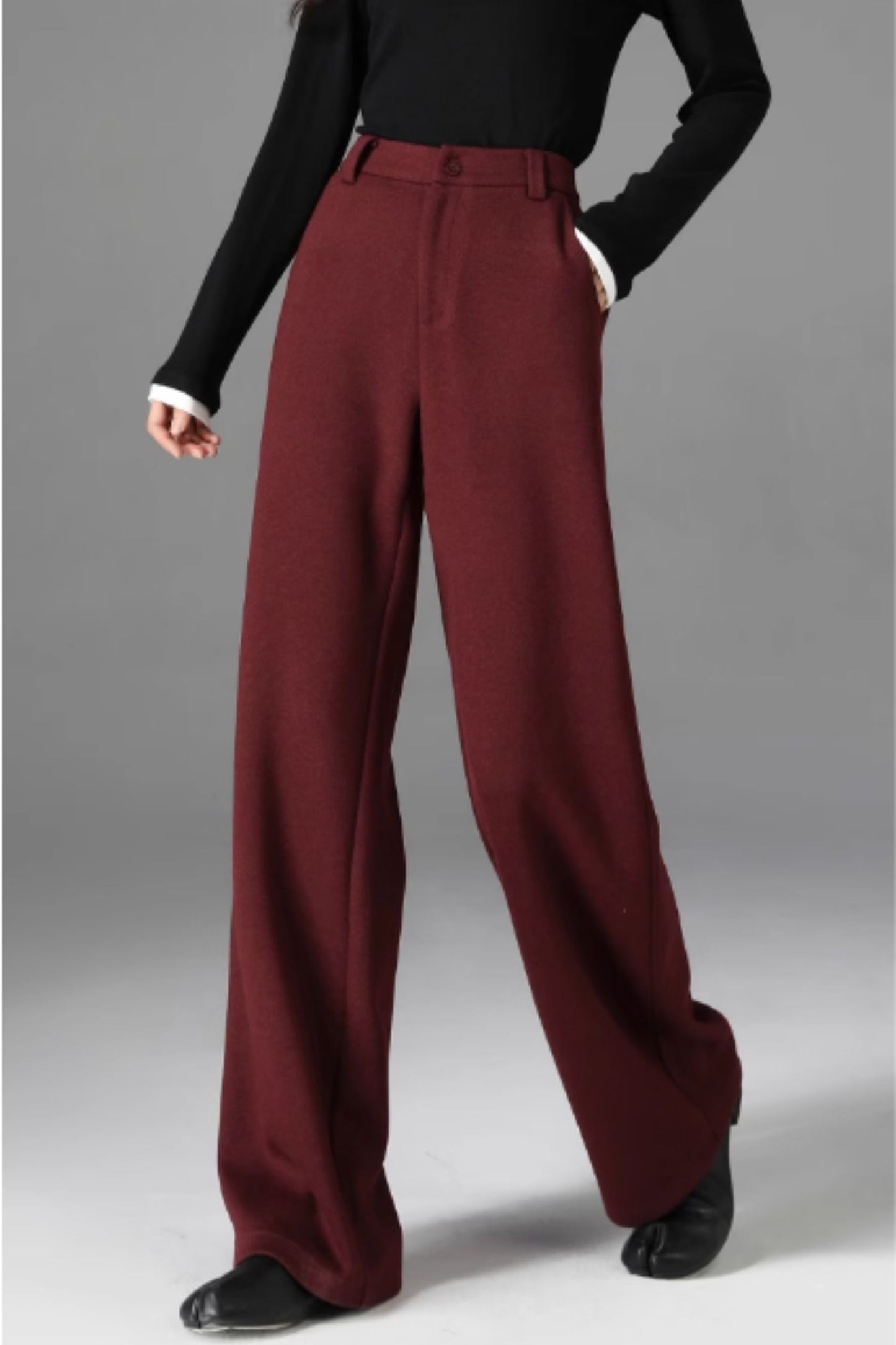 Wide leg long winter wool pants women 5471