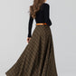 High waisted plaid winter long wool skirt 4666