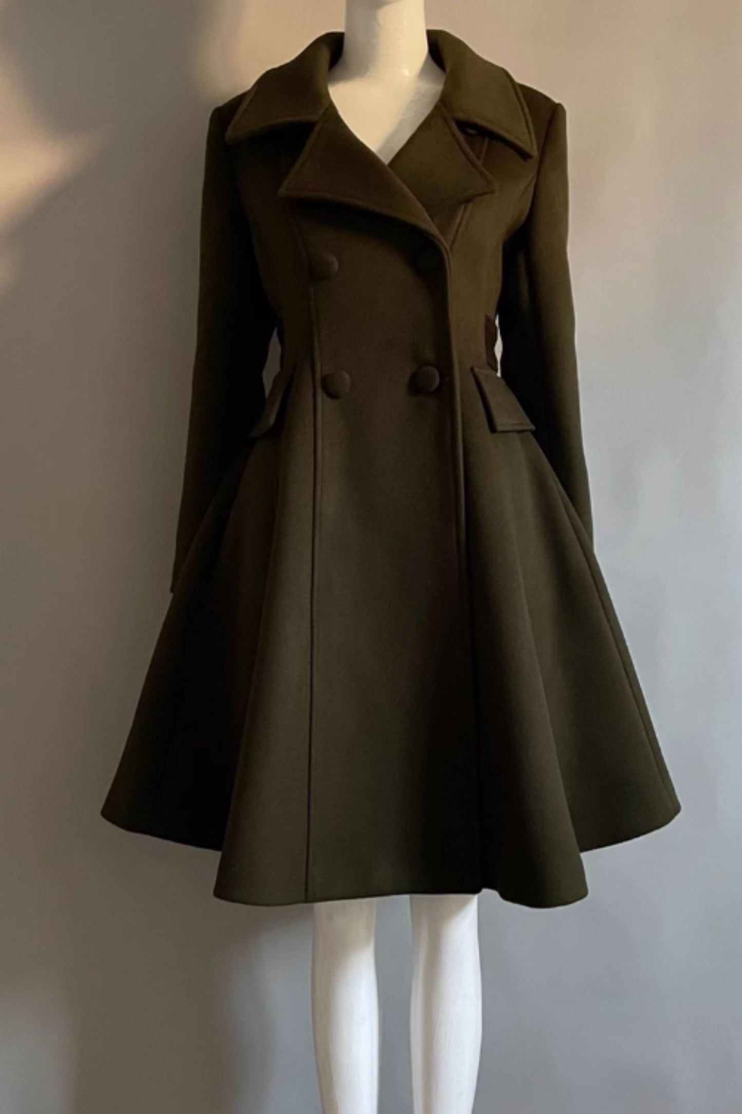 Army green winter wool coat women 5291