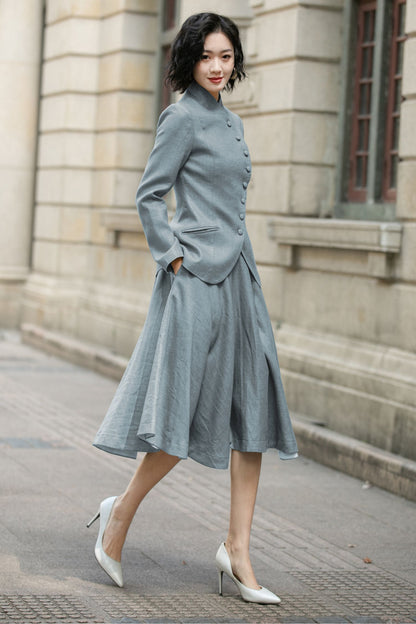 Linen Short Jacket – Button Closure with Lapel Collar and Side Pockets for Spring & Autumn 6709