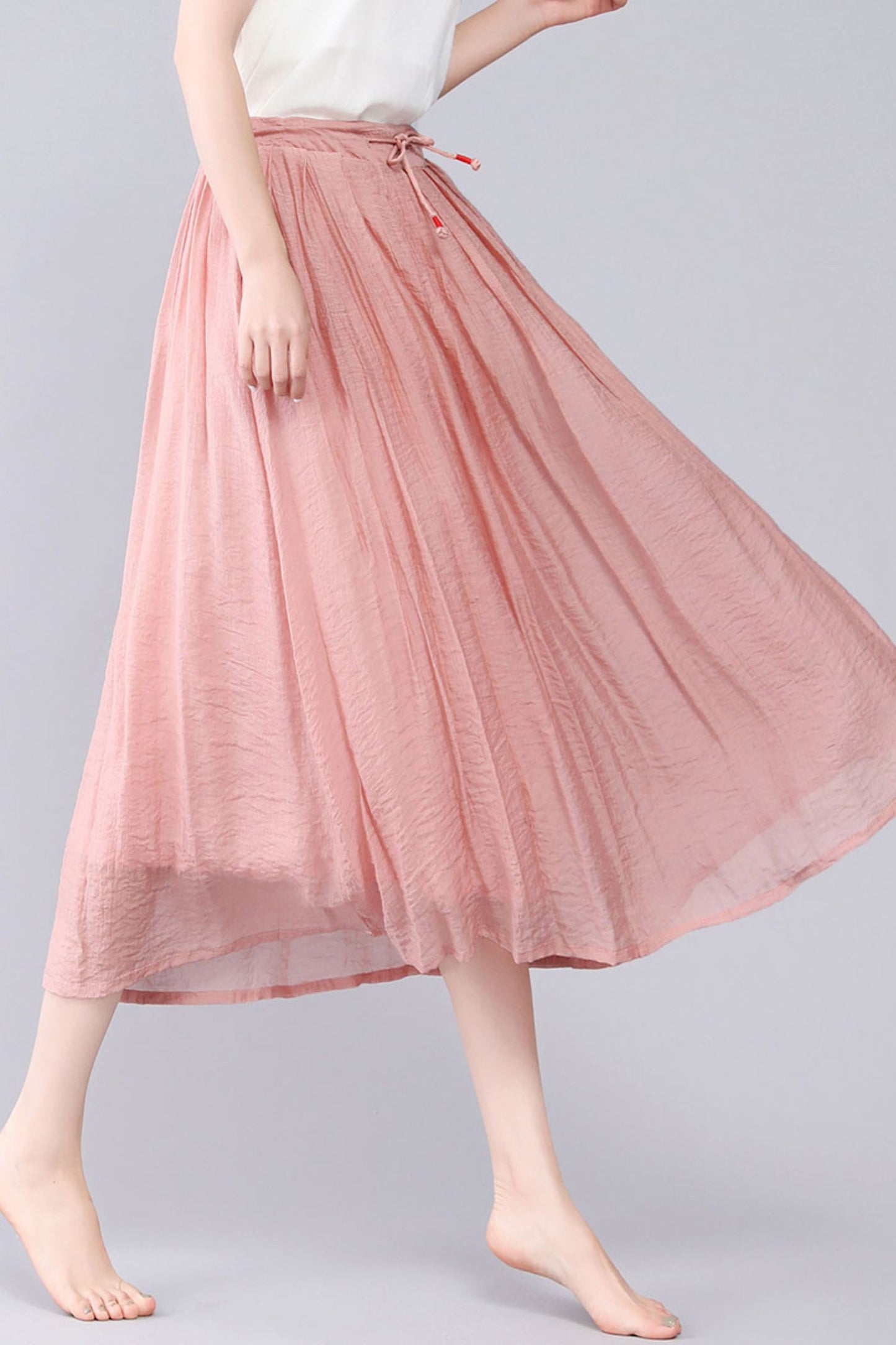 Handmade Linen Maxi A Line Swing Summer Solid Skirt 3565