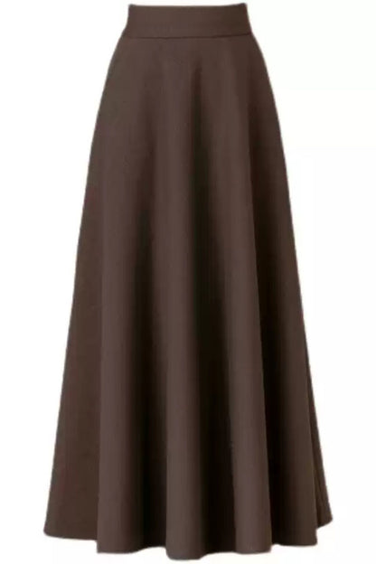 Brown a line maxi wool skirt women 6209