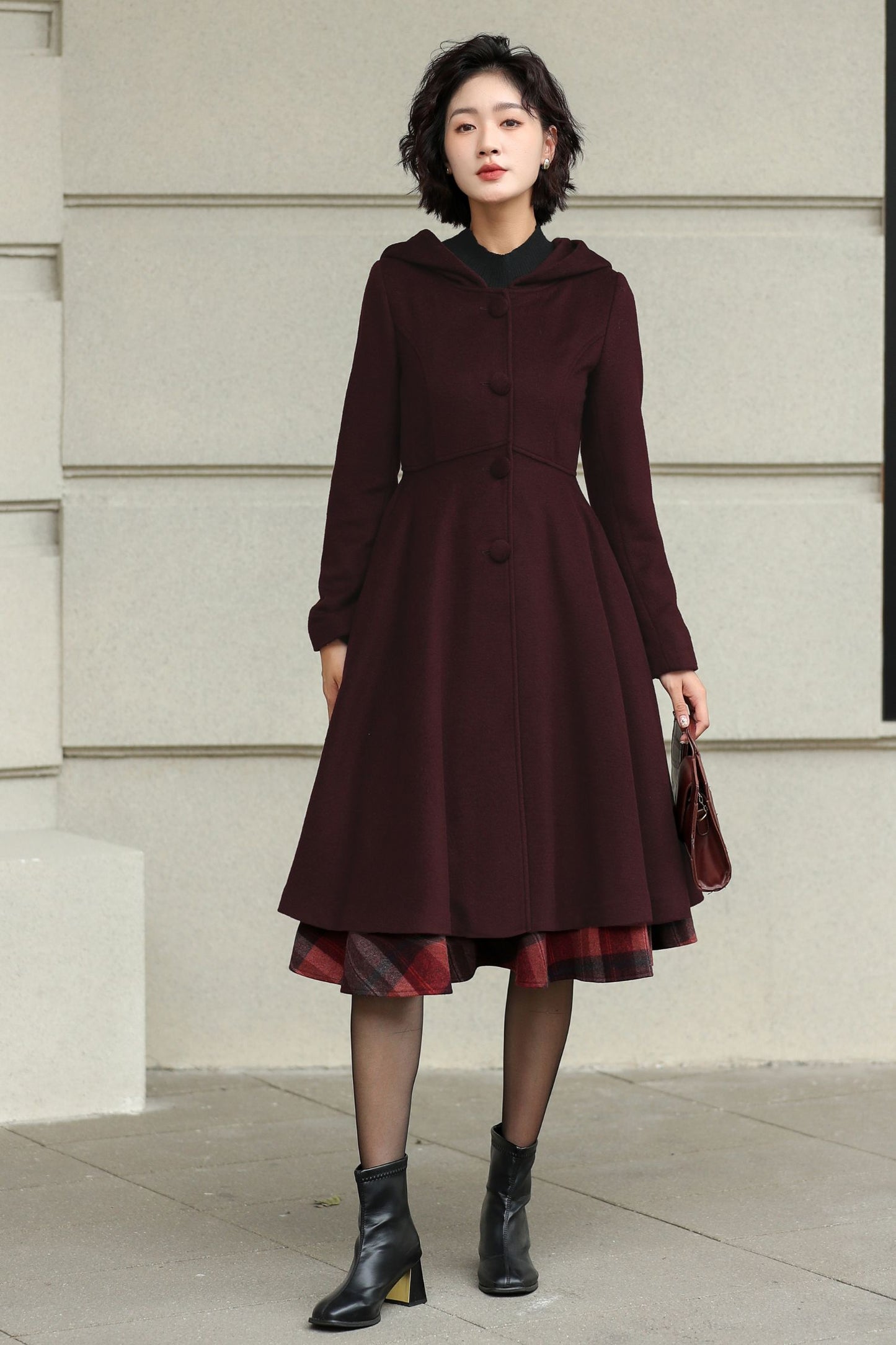 Winter Wool Swing Coat – Vintage Button Front Overcoat 6531