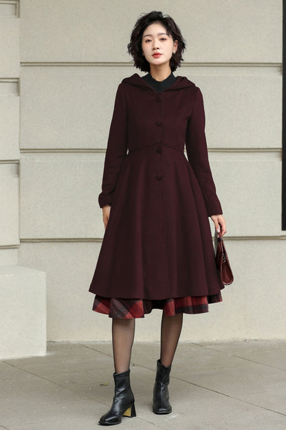 Winter Wool Swing Coat – Vintage Button Front Overcoat 6531