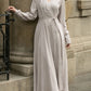 Long sleeves gray wrap linen dress 5672