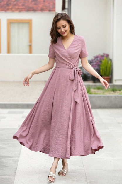 Swing Wrap Midi Linen dress 6013