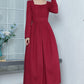 Vintage Inspired Wine Red Linen Dress 3370