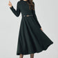 Dark Green Winter Long Wool Dress 4522