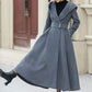 Gray hooded long wool coat women 5344