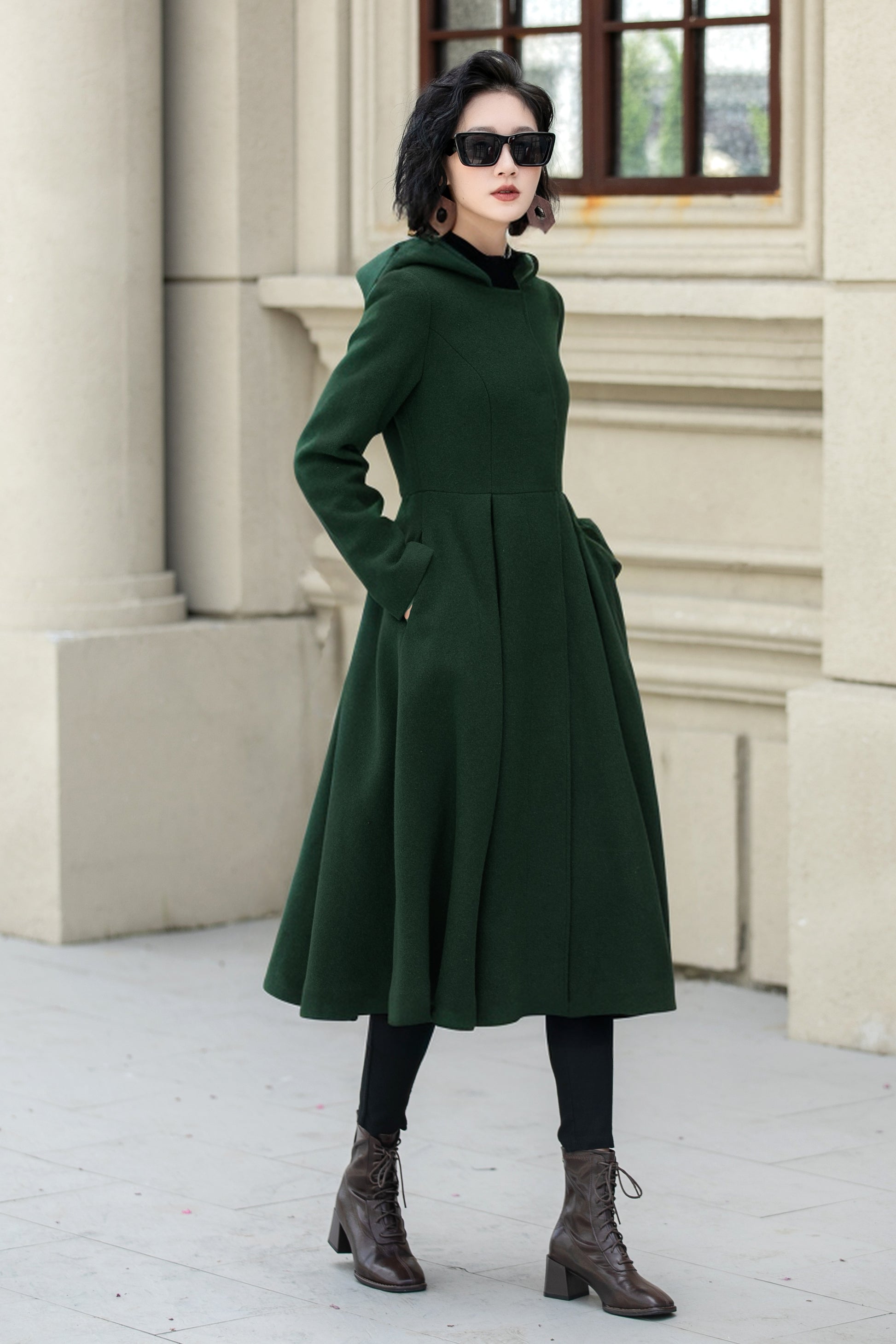 Hooded a line winter wool coat 5347 4-black / S