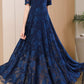 Dark blue floral maxi prom summer chiffon dress 5051