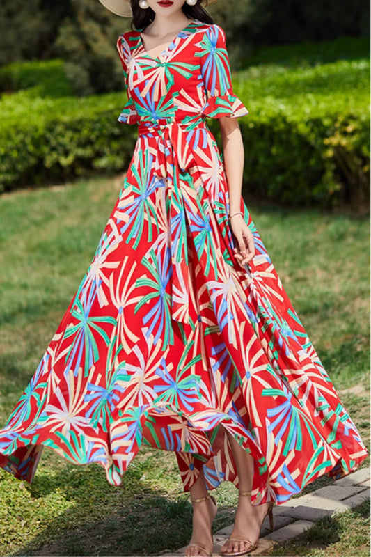 Floral printed maxi prom beach dresses 5006