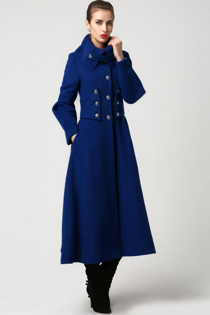 Army Green Wool Coat - Elegant Military-Inspired Maxi Long Coat 1118