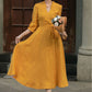 Yellow linen wrap dress with belted 5684