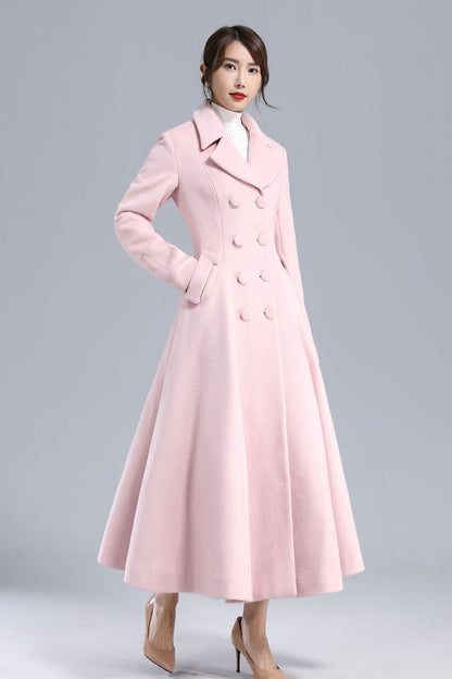 Romantic Pink Wool Blend Coat – Winter Double Breasted Overcoat 3240