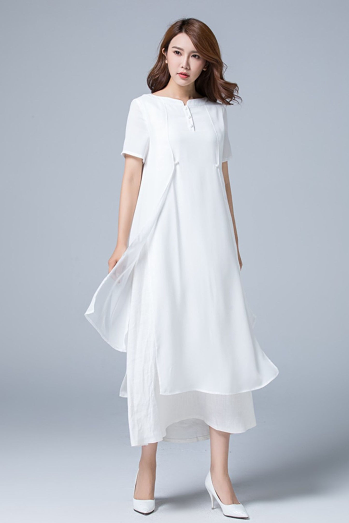 White Linen Plus size summer chiffon dress 1780