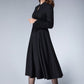 Mandarin collar black winter wool dress women 1872