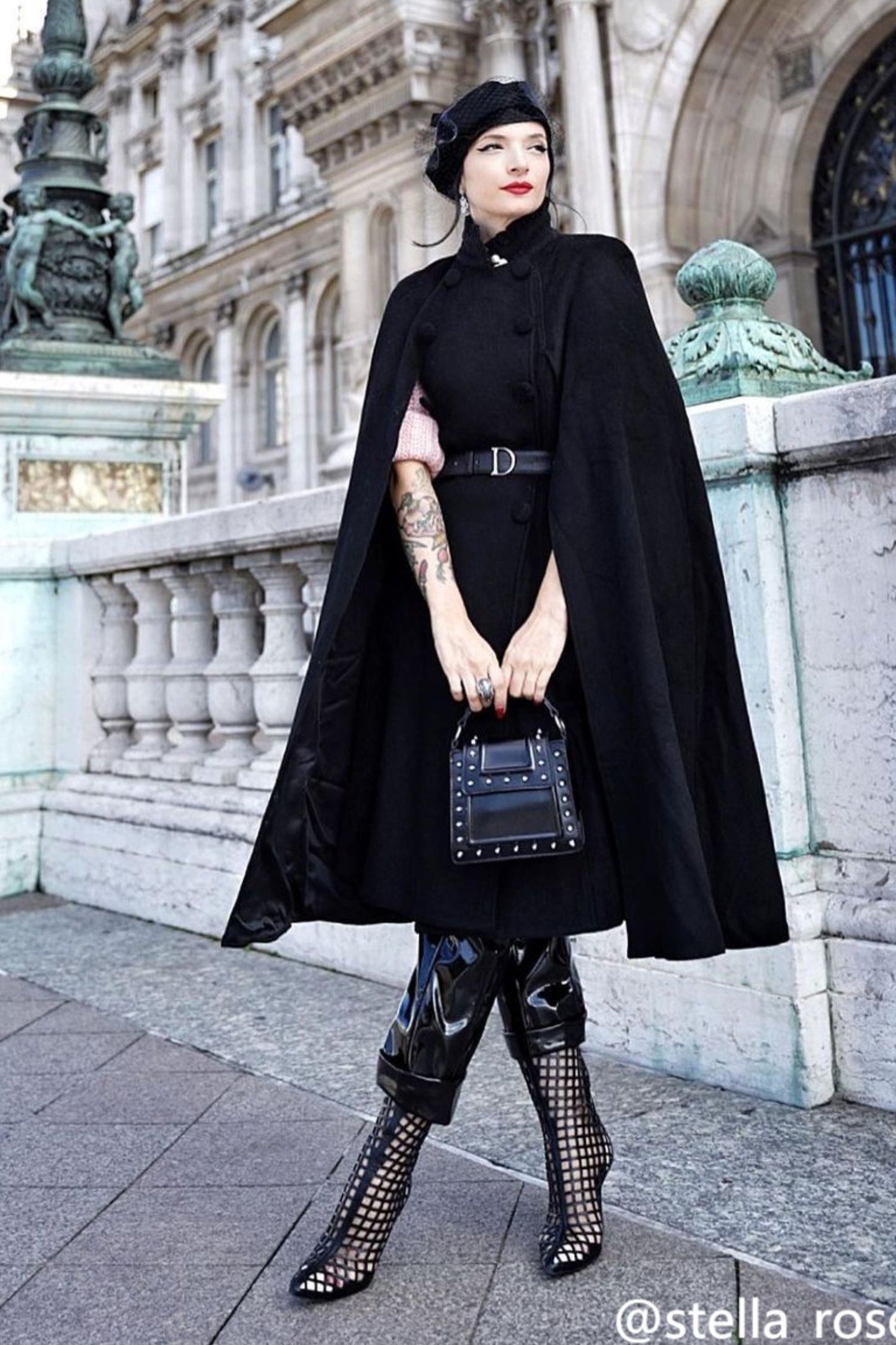 Winter black Wool Cape Coat 3373