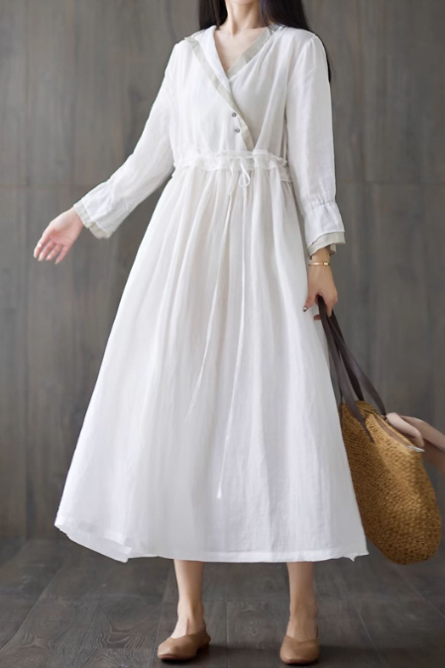 Loose fitting linen dress with drawstring waist 4824