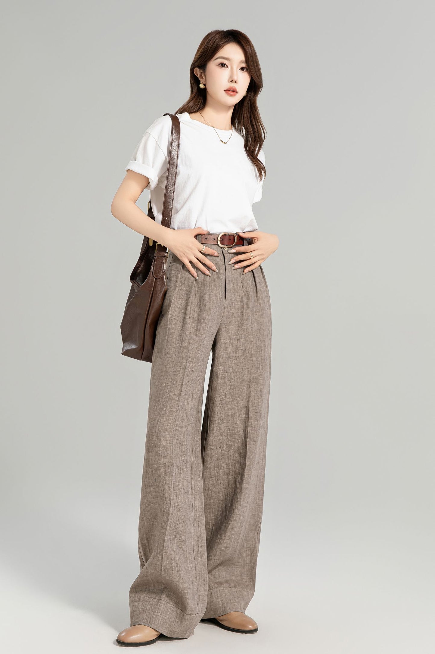 Wide leg long linen pants for women 4964