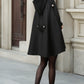 Women Black Hooded Wool Cape Coat 0698