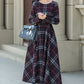 Handmade Swing plaid midi wool dress women 5308