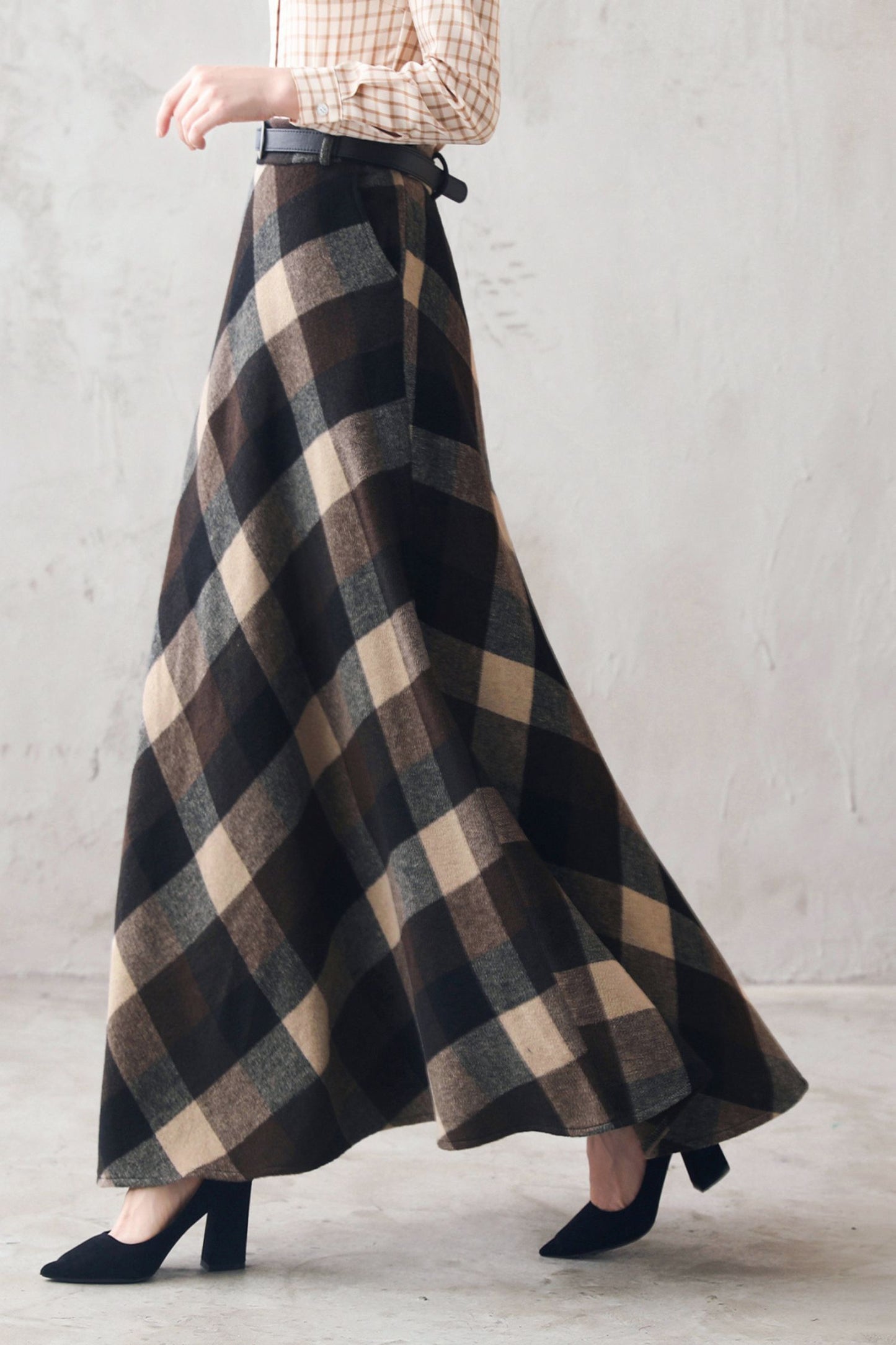 Women's Long Tartan Plaid Wool Maxi Skirt 3108