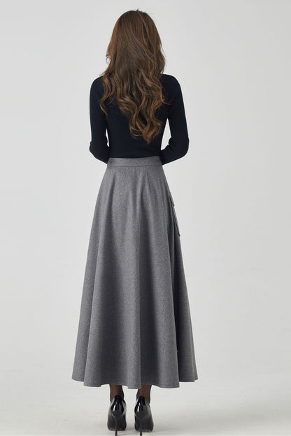 Gray a line long wool winter skirt 4529