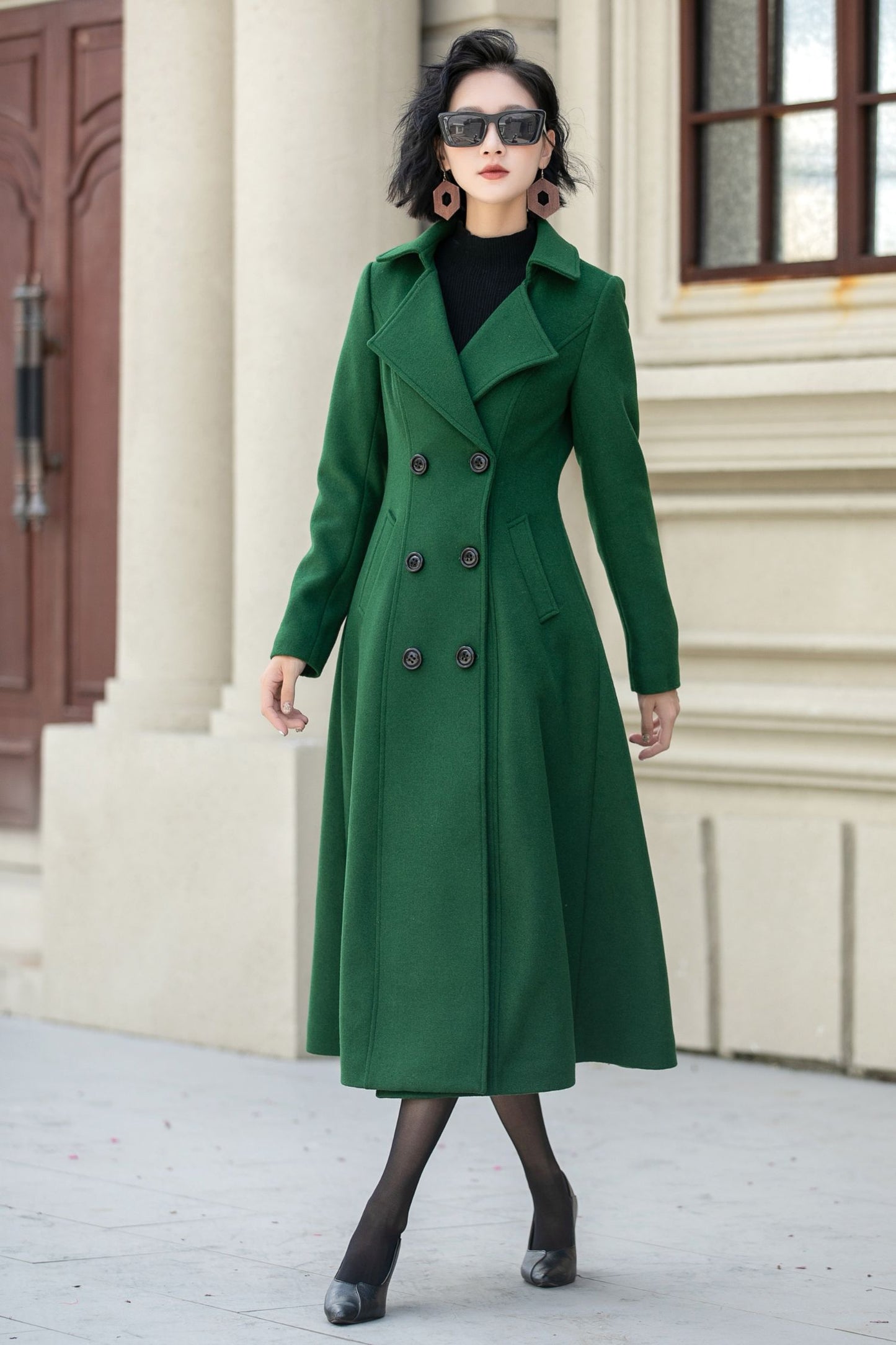 Double breasted green winter wool coat 5349