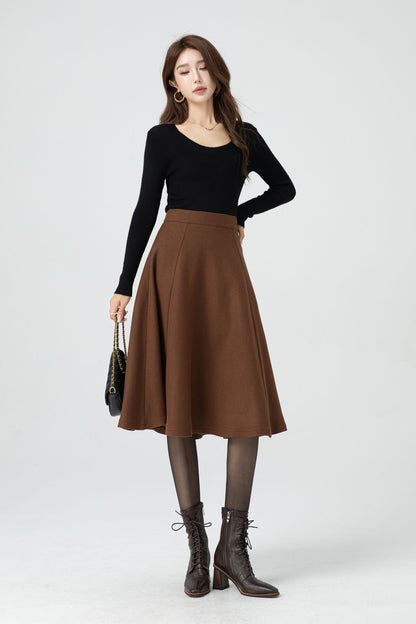 A line brown winter wool skirt 5316