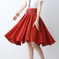 High waist pleated a line linen summer skirt 2889