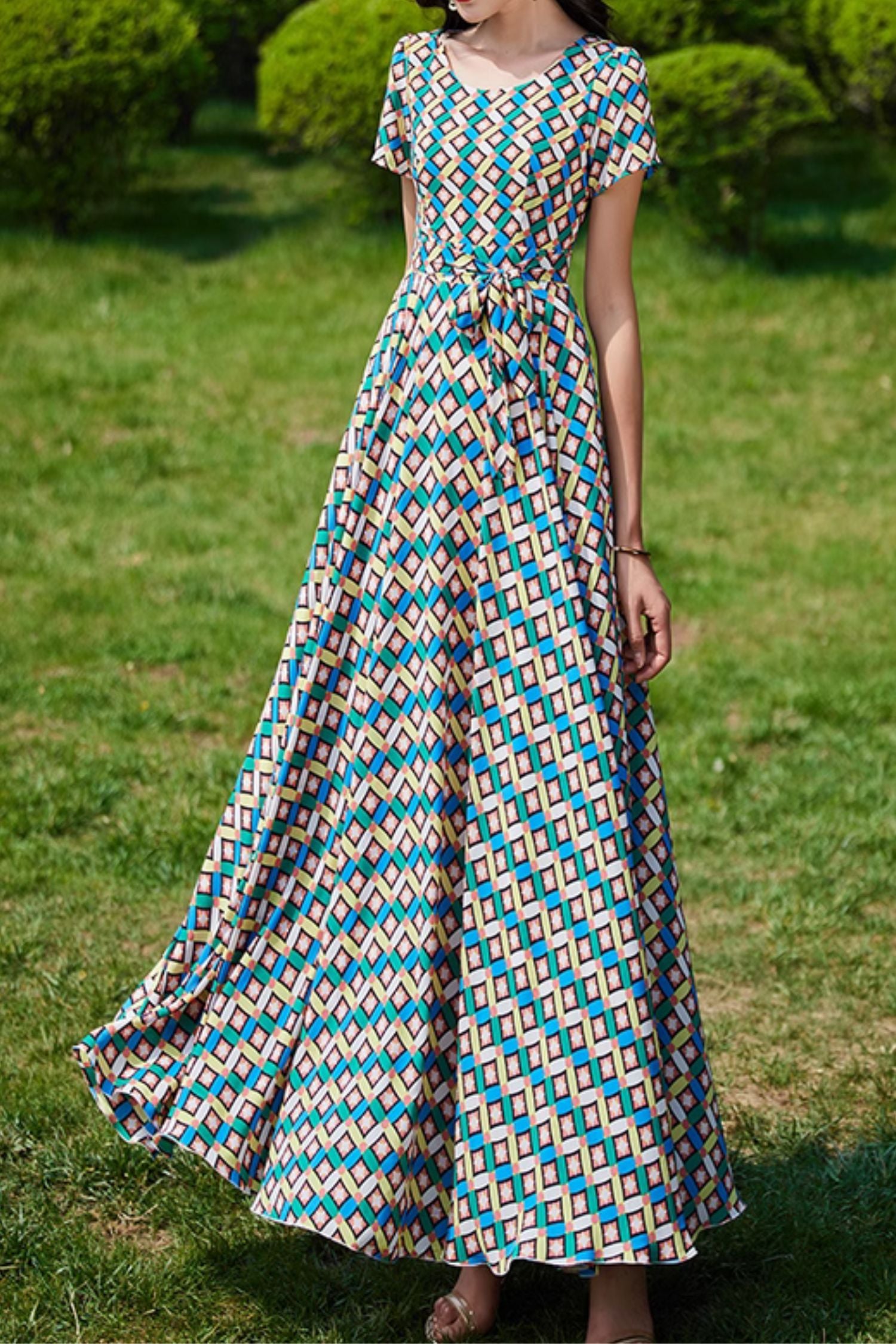 Fit and flare printed maxi summer dresses 5036 Xiaolizi Fit and flare printed maxi summer dresses 5036 Xiaolizi
