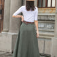 Green A Line Maxi  Linen Skirt with Pockets  2784