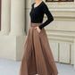 Brown button front a line wool skirt 5453