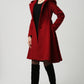 Red wool coat with big hood swing coat 1117