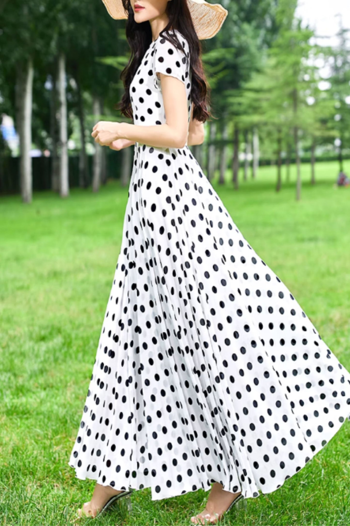 Black and white maxi summer chiffon dress 5158