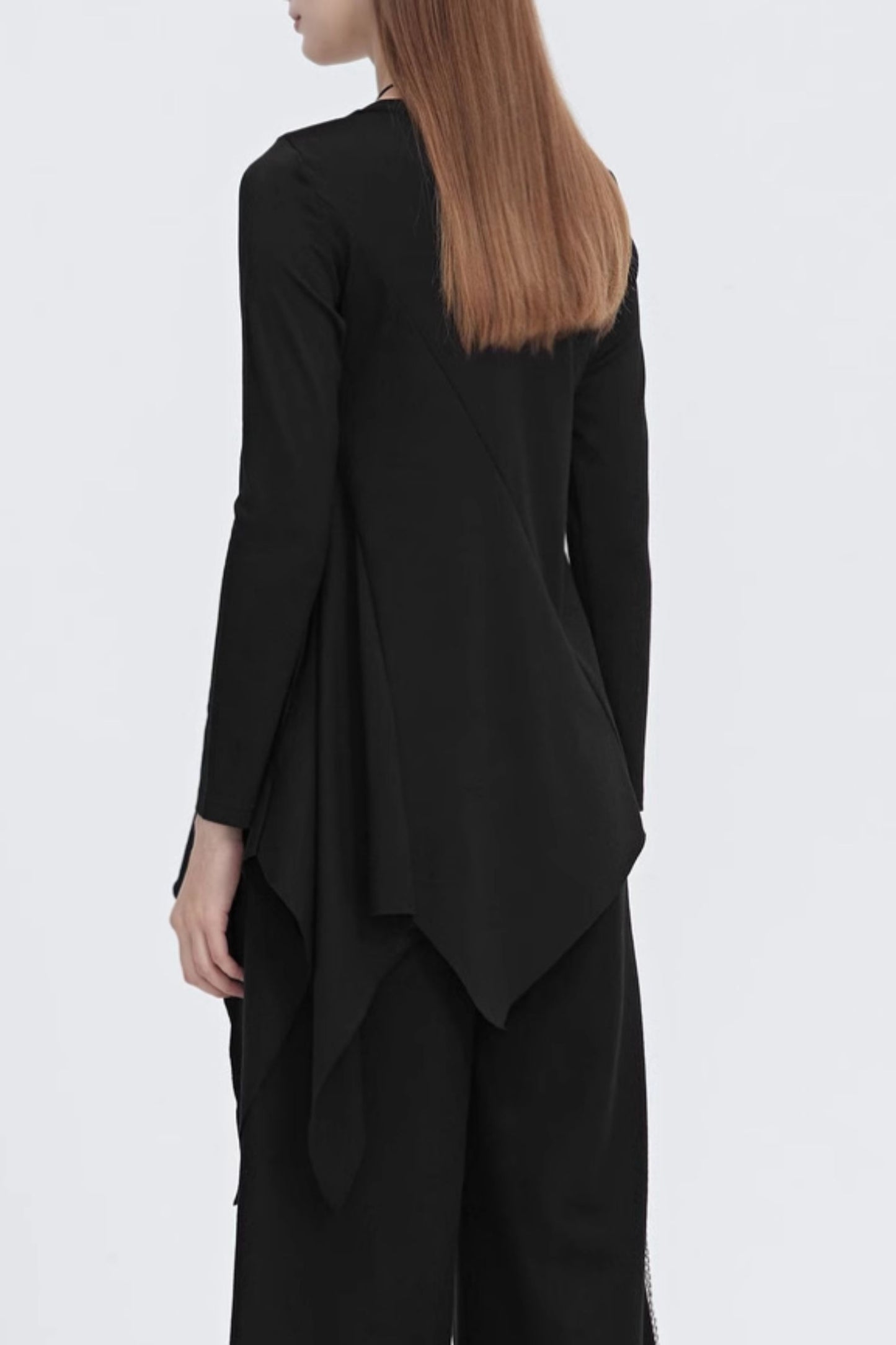 Asymmetrical black long sleeves top 5596