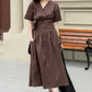 Fit and flare brown midi linen dress 4957