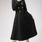 Winter long wool jacket hood in Black 0707#