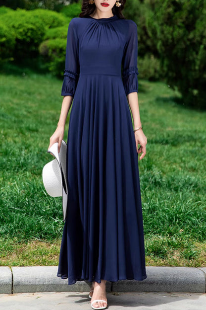 Navy blue maxi prom wedding chiffon dress 5169